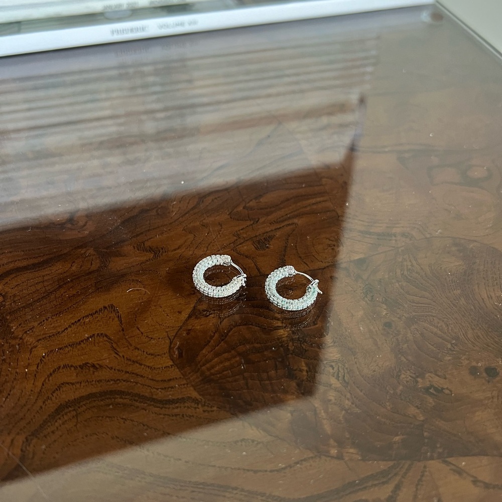 LUV AJ Pave Silver Huggir Earrings